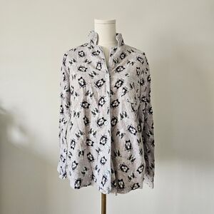La Vie En Rose M Gray Patterned Button-Up Shirt Sleepwear Dog 100% Cotton